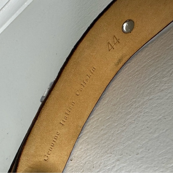 Vintage Genuine Italian Calfskin Belt w/ Western Silver Buckle Concho Size 44 - Picture 3 of 5